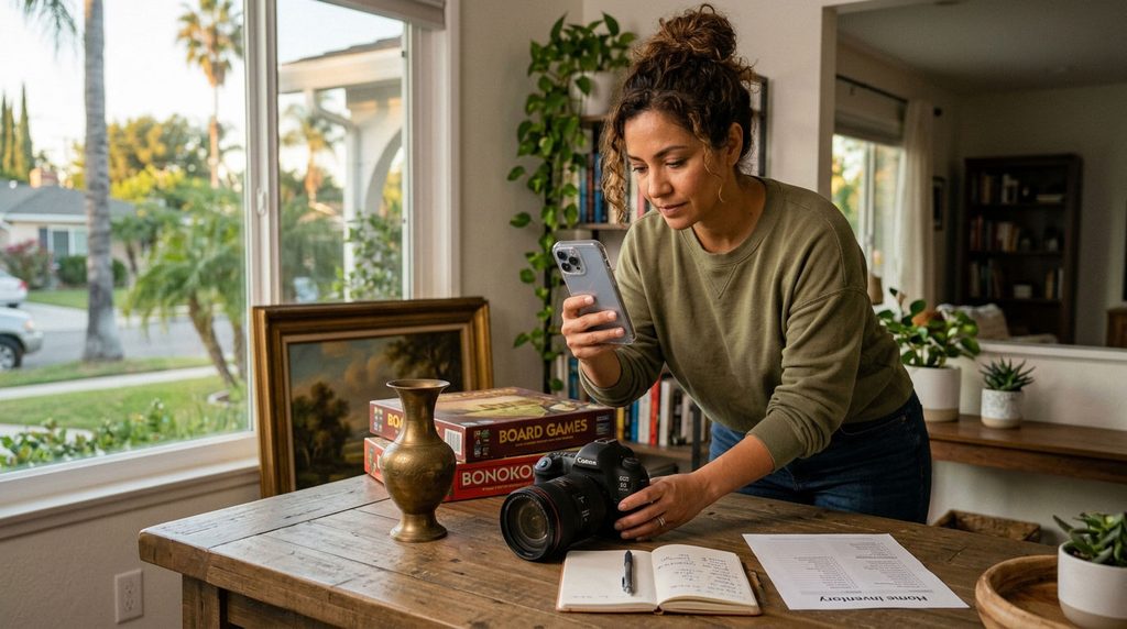 California homeowner documenting property for a wildfire insurance claim